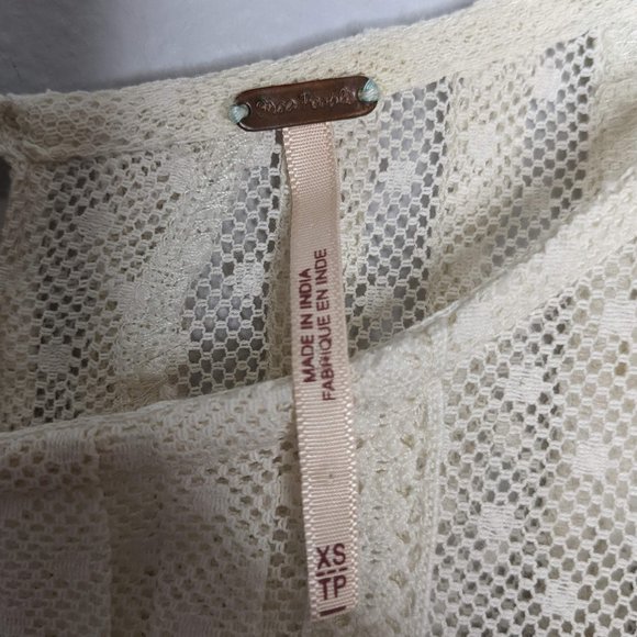 Free People Ivory Lace Long Sleeve Embroidered Blouse Size XS - Picture 2 of 10